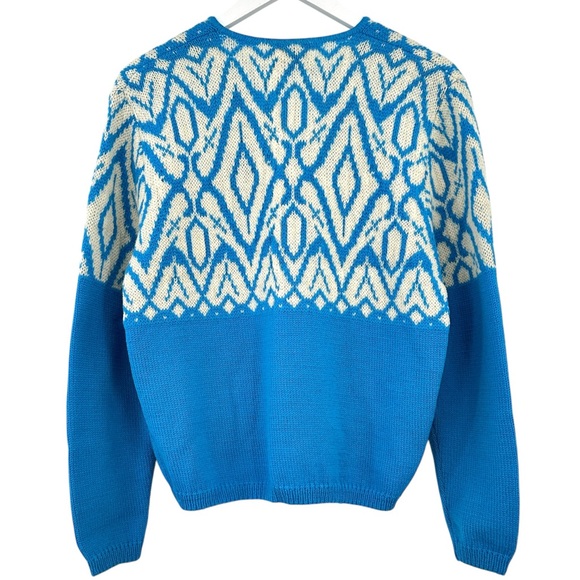 Vintage Made in Canada Lady Anne Blue & White Wool Cardigan Sweater - Picture 2 of 8